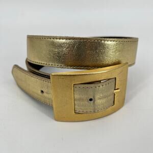 A. Brod Belt Womens L Metallic Gold Genuine Leather Square Buckle Adjustable USA